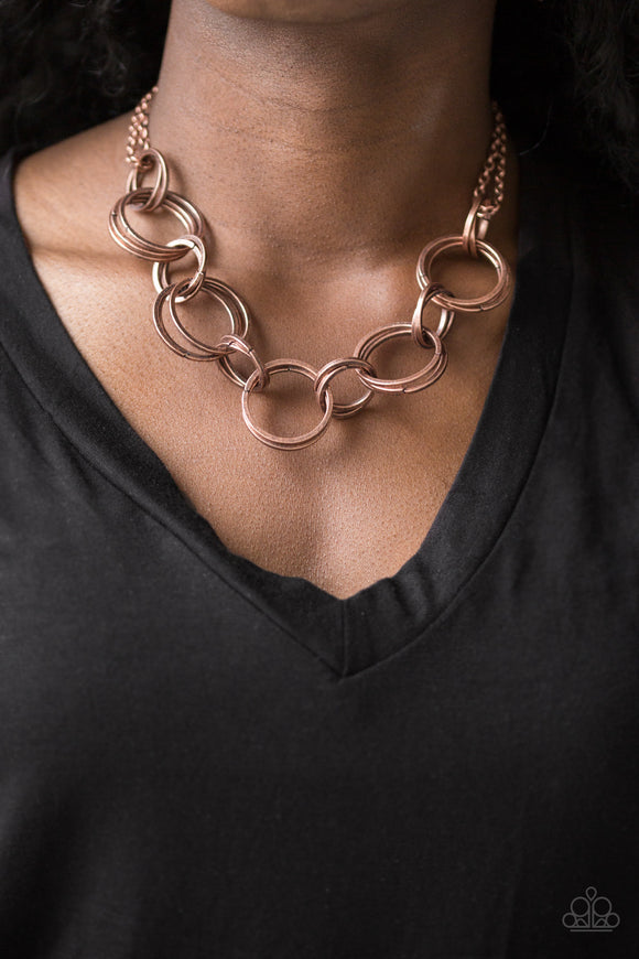 Jump Into The Ring - Copper Paparazzi Necklace Set