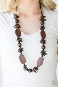 Carefree Cococay - Brown Wood Paparazzi Necklace Set