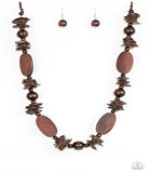 Carefree Cococay - Brown Wood Paparazzi Necklace Set