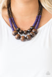 Cancun Cast Away - Brown & Purple Wood Paparazzi Necklace Set