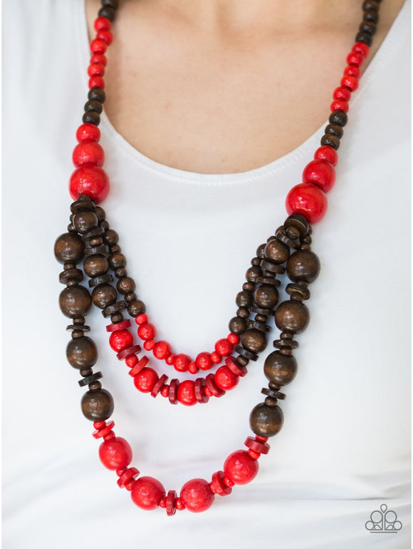 Rio Rainbows - Red Wood Paparazzi Necklace Set