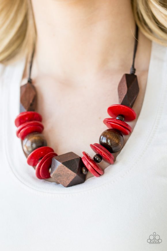 Pacific Paradise - Red Wood Paparazzi Necklace Set