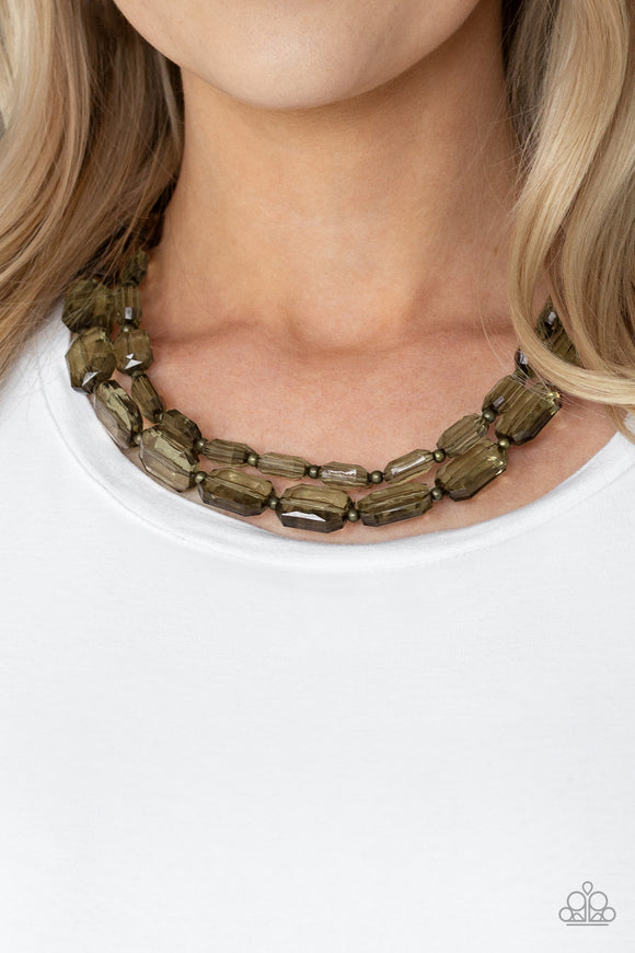 Ice Bank - Brass Paparazzi Necklace