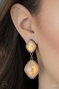 Double Dipping Diamonds - Copper Clip-on Paparazzi Earrings