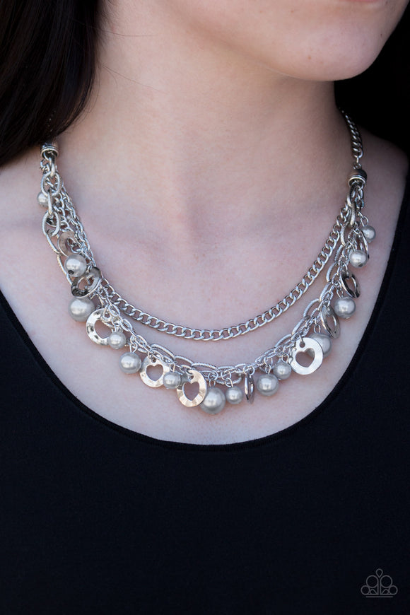 Hoppin Hearts Pearls - Silver Paparazzi Necklace