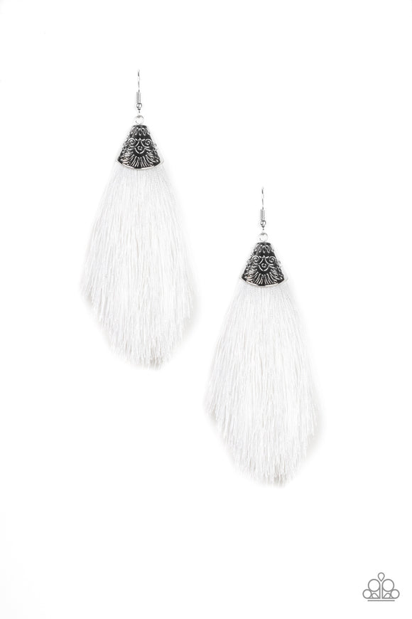 Tassel Temptress - White Paparazzi Earrings