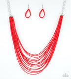 Peacefully Pacific - Red Seed Bead Paparazzi Necklace Set