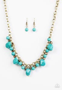 Paleo Princess Brass - Blue Paparazzi Necklace Set