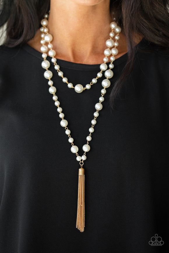 Social Hour Gold - White Paparazzi Necklace