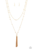 Social Hour Gold - White Paparazzi Necklace