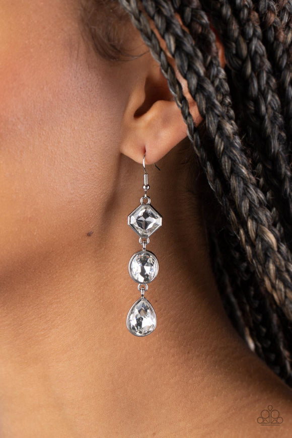 Reflective Rhinestones - White Paparazzi Earrings