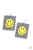 Cheeky Checkerboard - Yellow Paparazzi Earrings