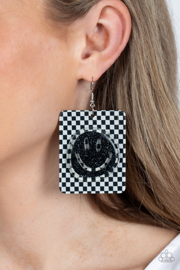 Cheeky Checkerboard - Black Paparazzi Earrings