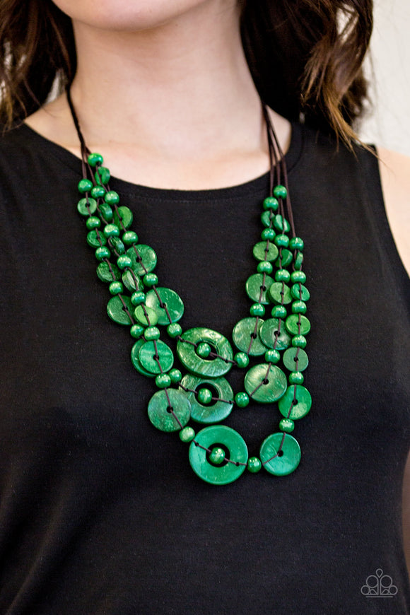 Bali Boardwalk - Green Wood Paparazzi Necklace Set