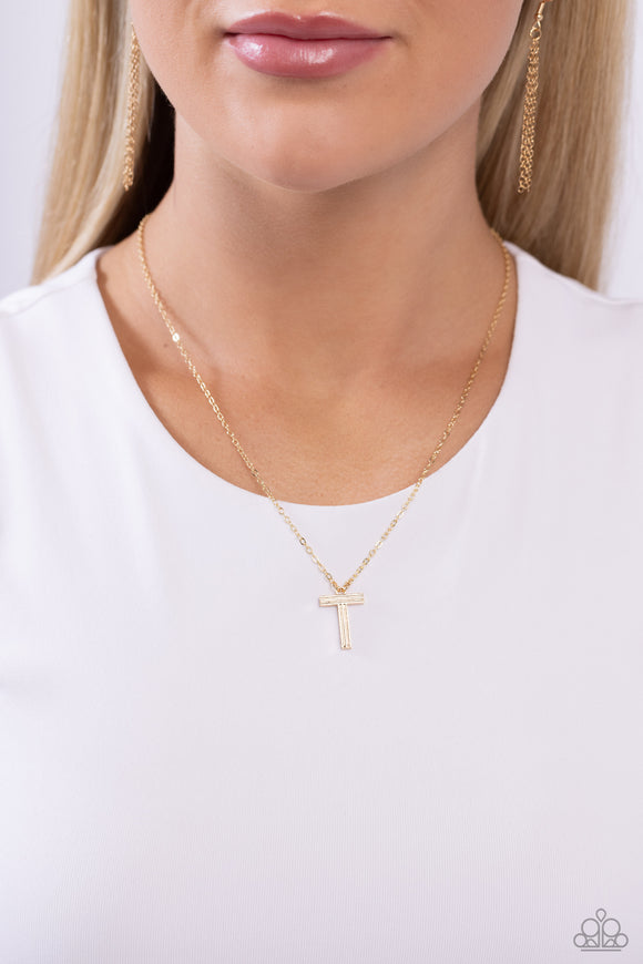 Leave Your Initials - Gold - T Paparazzi Necklace