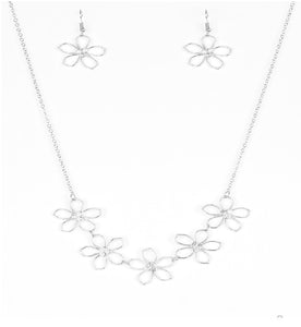 Hoppin Hibiscus White - Silver Paparazzi Necklace Set