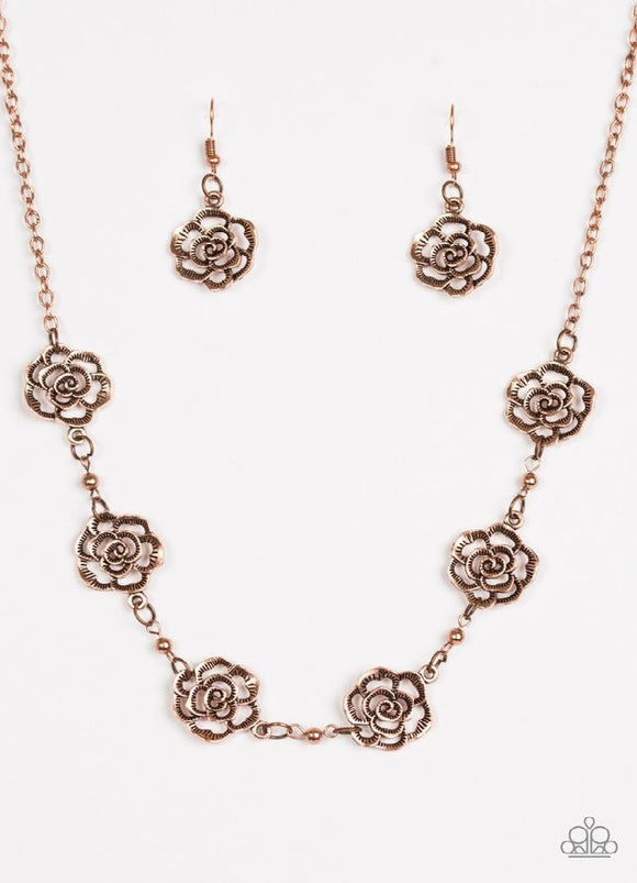 Rosebud Rapture - Copper Paparazzi Necklace Set