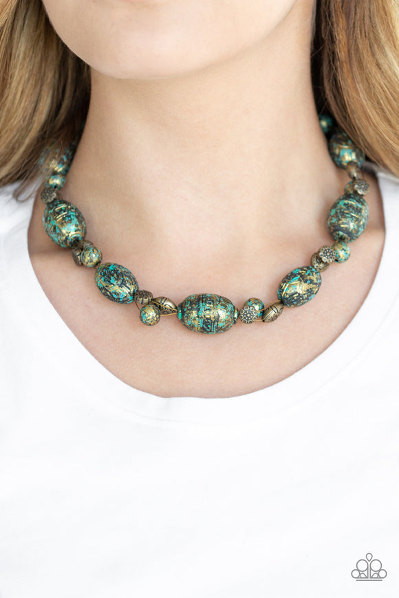 Gatherer Glamour - Brass Blue Paparazzi Necklace