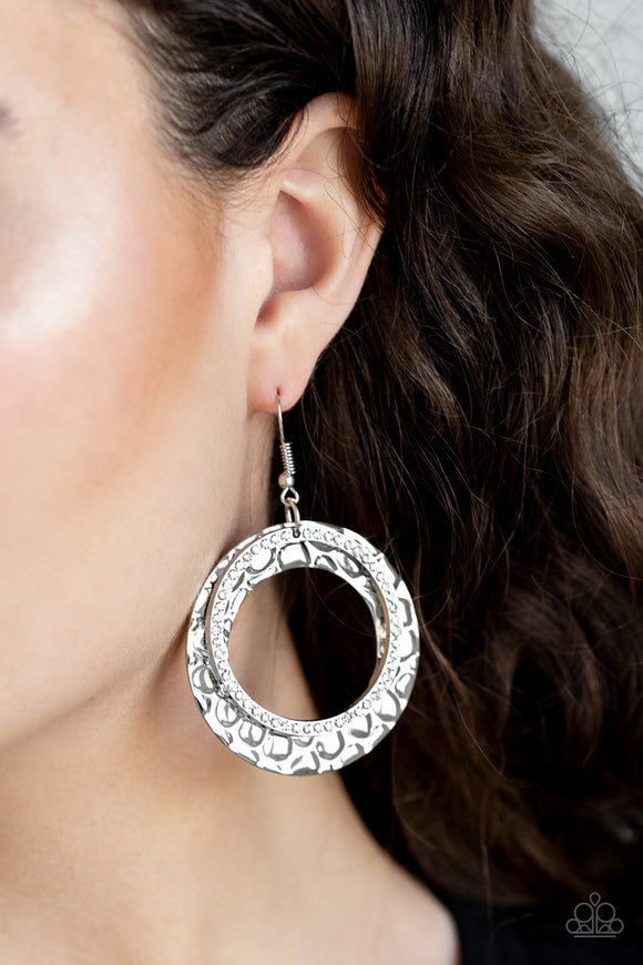 Cinematic Shimmer - White Bling Paparazzi Earrings