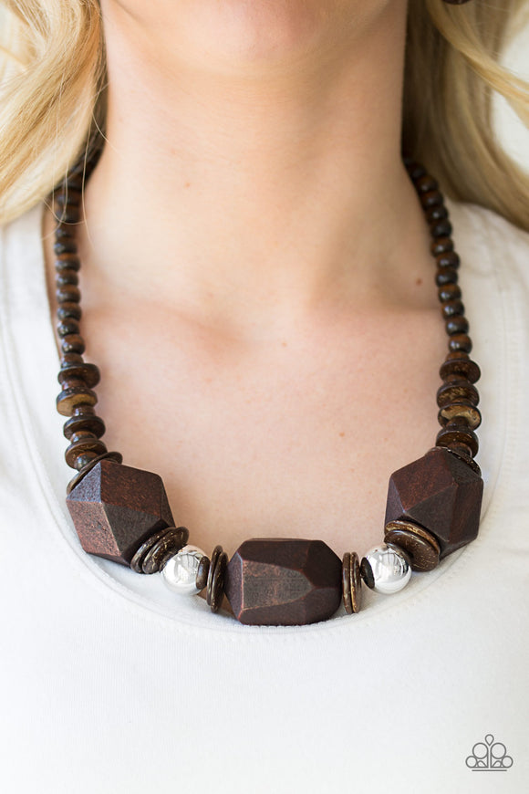 Costa Maya Majesty - Brown Wood Paparazzi Necklace