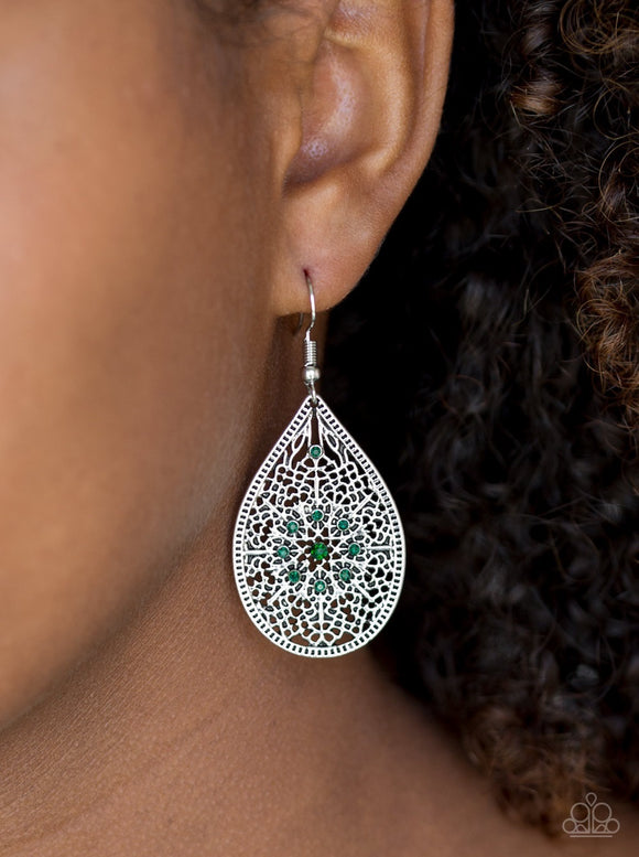 Dinner Party Posh - Green Paparazzi Earrings