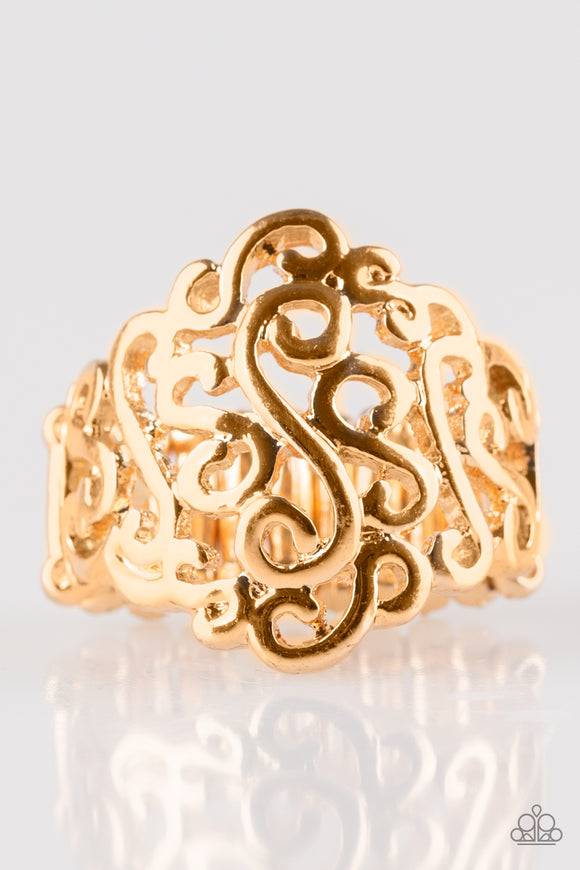 Dizzy Demure - Gold Paparazzi Ring