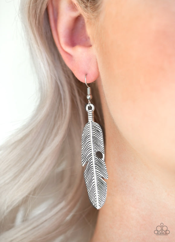 Feathers Quill Fly - Silver Paparazzi Earrings