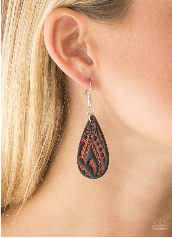 Get In The Groove - Brown Leather Paparazzi Earrings