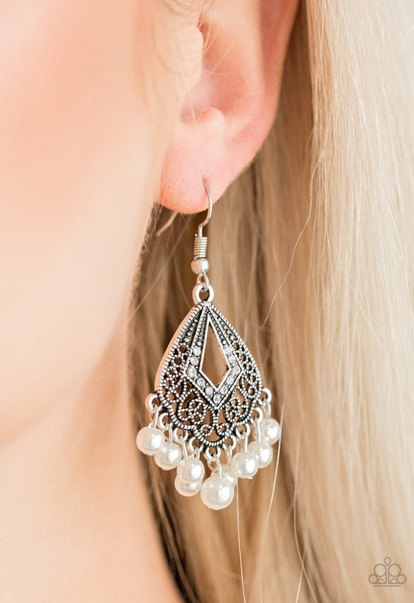 Gracefully Gatsby - White Paparazzi Earrings