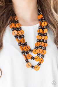 Key West Walkabout - Orange Wood Paparazzi Necklace