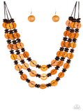 Key West Walkabout - Orange Wood Paparazzi Necklace