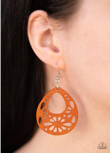 Merrily Marooned - Orange Wood Paparazzi Earrings