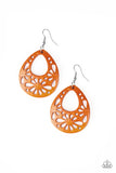 Merrily Marooned - Orange Wood Paparazzi Earrings