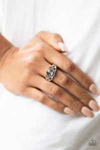 Shimmer Splash - Silver Black Paparazzi Ring