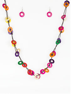 Waikiki Winds - Multi Pink Wood Paparazzi Necklace