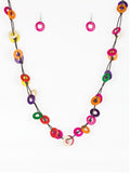 Waikiki Winds - Multi Pink Wood Paparazzi Necklace