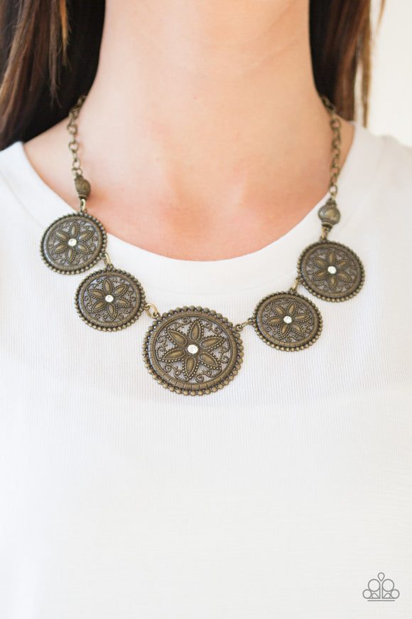 Written In The Star Lilies - Brass Paparazzi Necklace