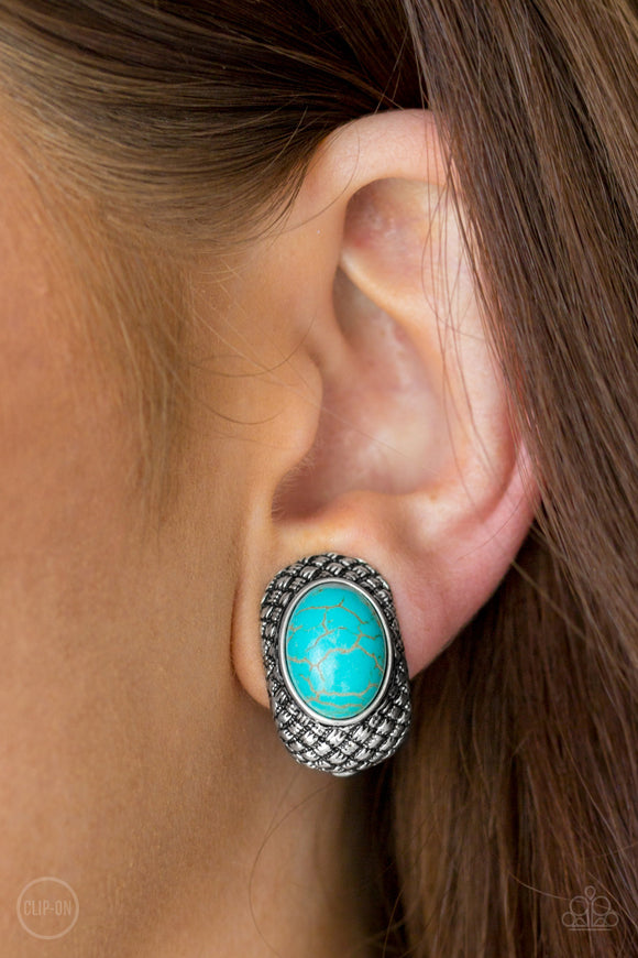 Bedrock Bombshell - Blue Clip-on Paparazzi Earrings