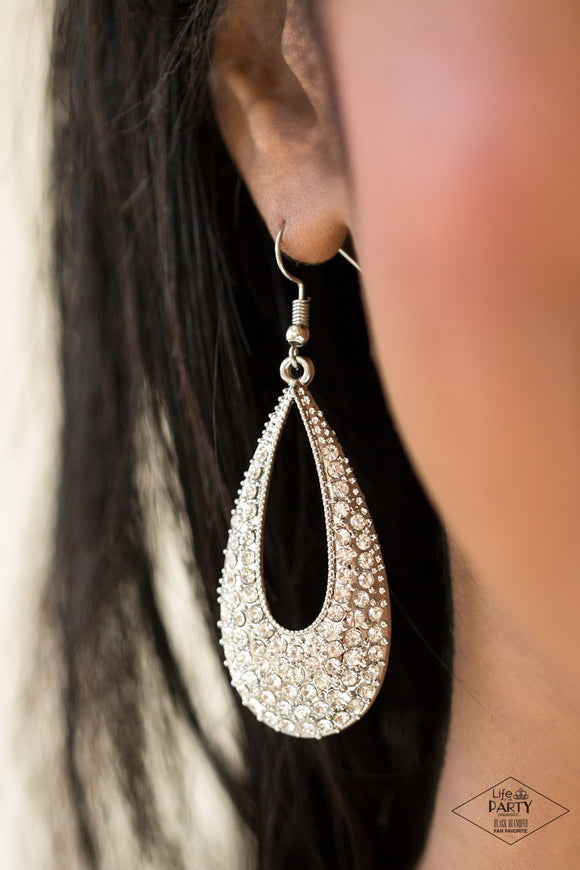 Big Time Spender - White Bling Paparazzi Earrings