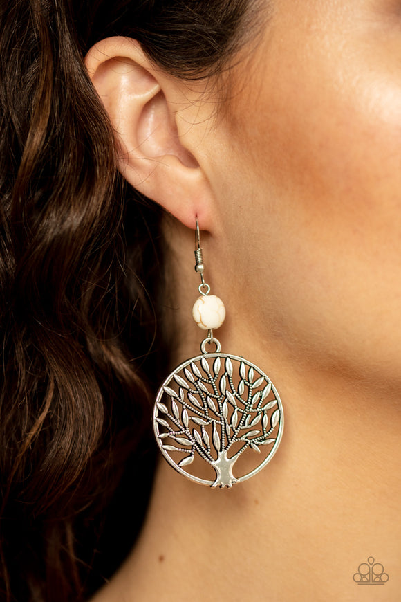 Bountiful Branches - White Paparazzi Earrings