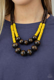 Cancun Cast Away - Yellow Wood Paparazzi Necklace