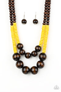 Cancun Cast Away - Yellow Wood Paparazzi Necklace