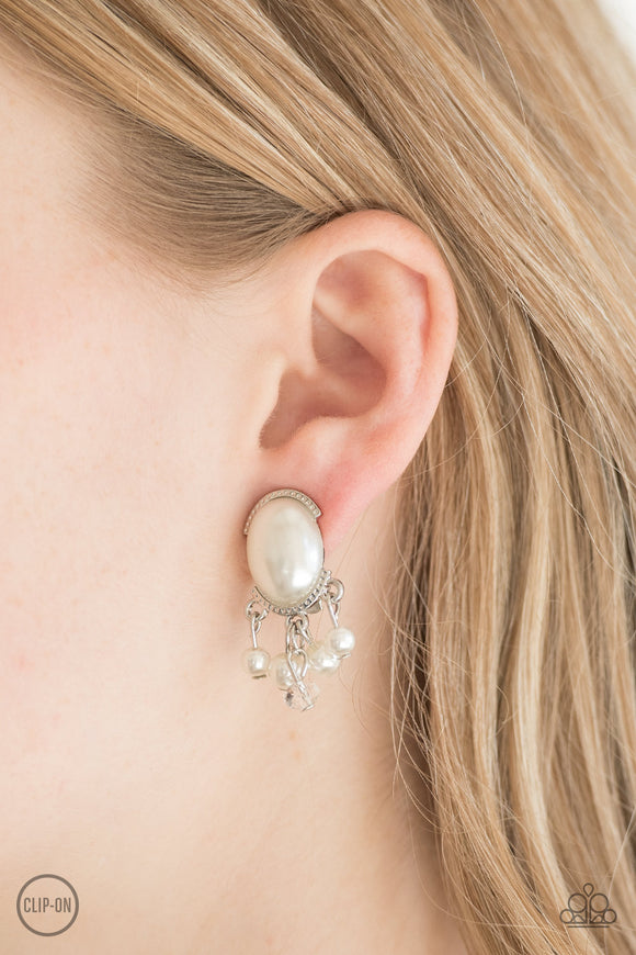 Classy Casablanca - White Clip-on Paparazzi Earrings