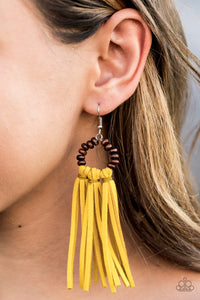 Easy To PerSUEDE - Yellow Tassel Paparazzi Earrings