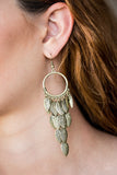 Feather Frenzy - Brass Paparazzi Earrings