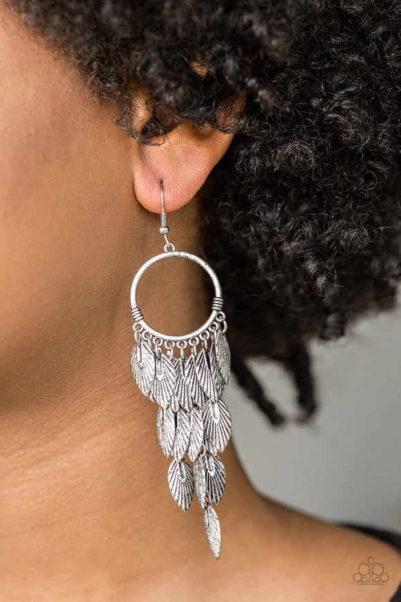 Feather Frenzy - Silver Paparazzi Earrings