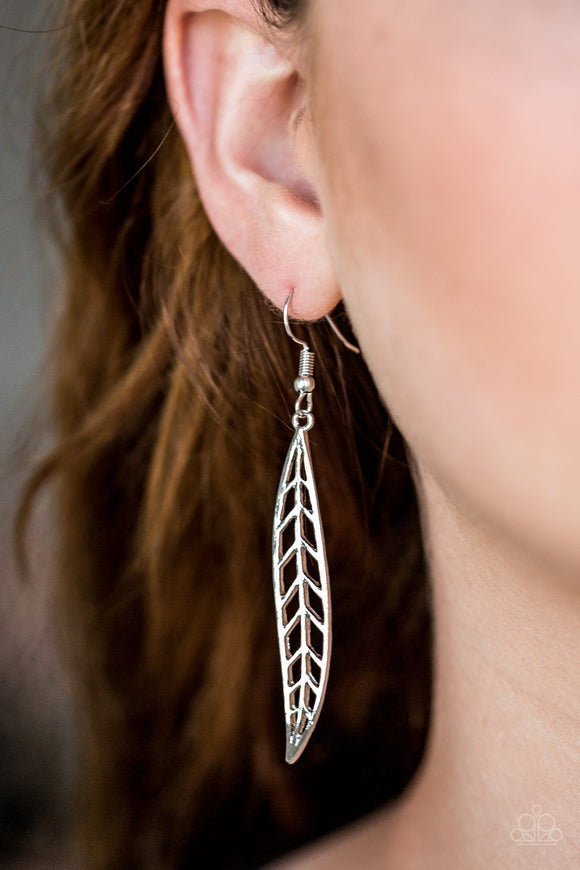 Feelin Feathery - Silver Paparazzi Earrings