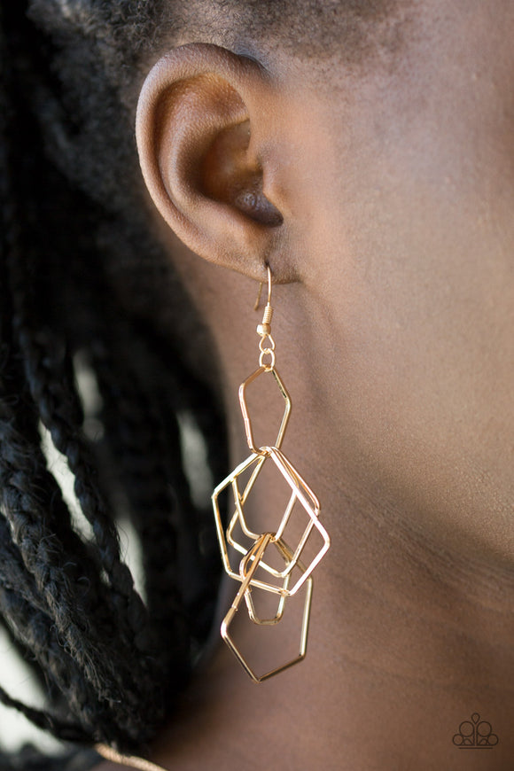 Five Sided Fabulous - Gold Paparazzi Earrings