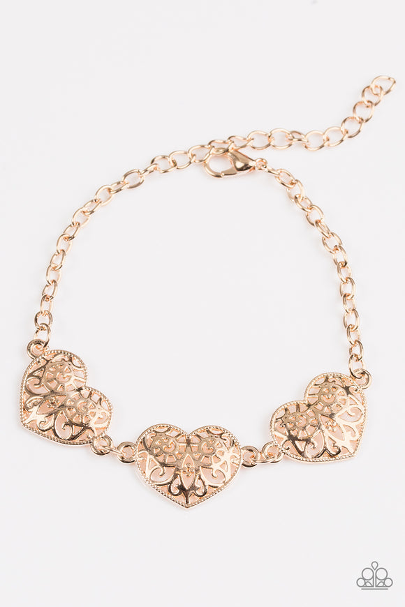 Fond of Hearts - Rose Gold Paparazzi Bracelet