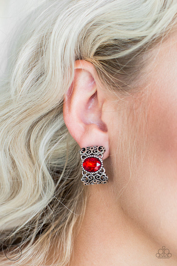 Glamorously Grand Duchess - Red Clip-on Paparazzi Earrings